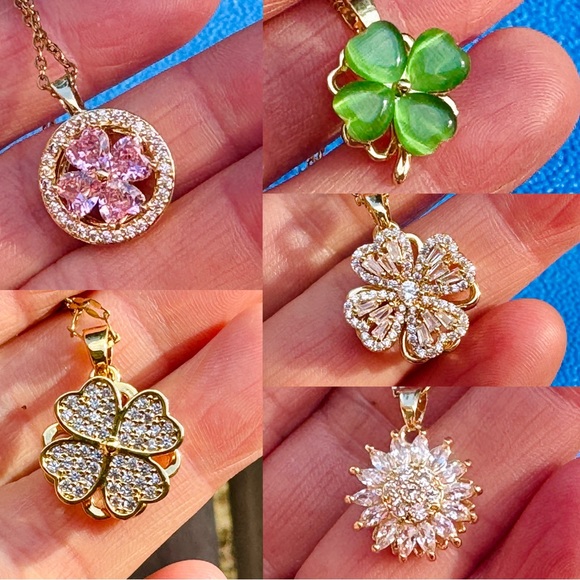 Spinning four leaf clover necklace - Picture 3 of 8